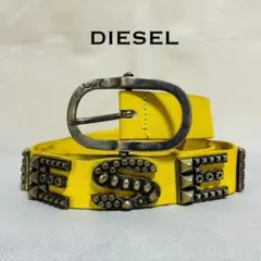 ディーゼル　レザーベルト ロゴプレート　シルバー　イエロー　スタッズのサムネイル
