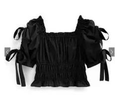 GRL リボンフリルギャザーブラウス ブラック