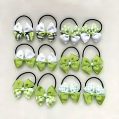 リボン ヘアゴム ヘアアクセサリー 6セット 柄違い グリーン系 ハンドメイド