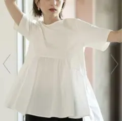 OPAQUE.CLIP 異素材Aラインカットソー シルク調コットン