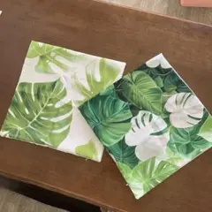 新品モンステラ柄クッションカバー2枚セット