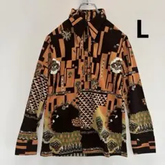 【新品タグ付き】 シャツ 花柄 オレンジ ブラウン 幾何学模様 Lサイズ
