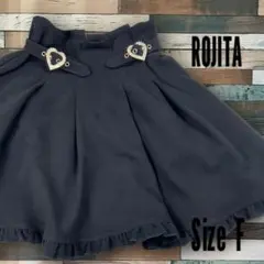 【美品】ROJITA ロジータ ビジューハートベルト フレアスカート 黒　F