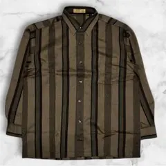 【シャツ】vintage 長袖 シャツ ストライプ ブラウン アースカラー