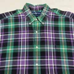 90s ラルフローレン コットン チェック ボタンダウン シャツ