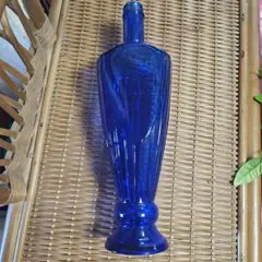 コバルトブルー ガラス花瓶 ストライプデザイン