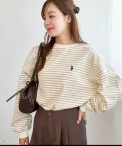 U.S. POLO ASSN. だぼそでカラーロンT レディース ボーダー