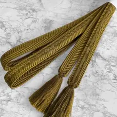 絹 帯締め☆笹浪組 平組 鶸茶色×控えめな金糸 単色 上品 組紐