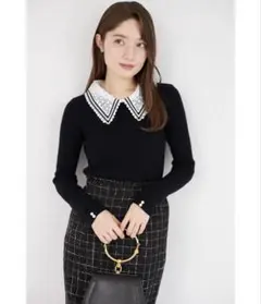 tocco closet 2WAYラインレース襟付きリブニット長袖トップスのサムネイル