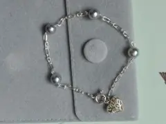 ブルーあこやパール シルバー925 ブレスレット ハートチャーム