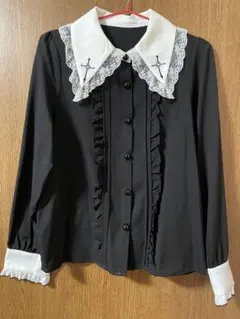 DearMyLove 長袖 ブラウス 十字架 刺繍 レース Lのサムネイル