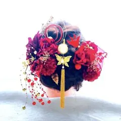 卒業式髪飾り　成人式髪飾り　結婚式髪飾り　パール蝶々簪　水引　金箔　袴　タッセル