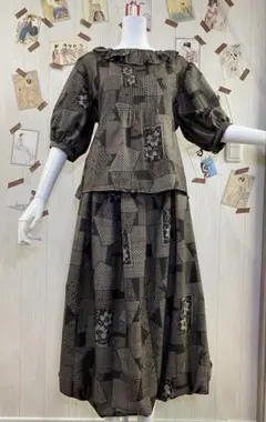 7マルキ大島紬からバルーンスカートのセットアップ