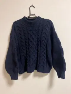 Discoat ネイビー ケーブルニット