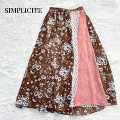 シンプリシテェ 花柄ロングフレアスカート パッチワーク風 ウエストゴム ガーリー