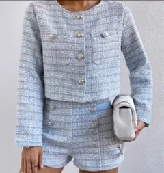 SHEIN 水色ツイードセットアップ 綺麗め韓国コーデ XSサイズ 新品未使用