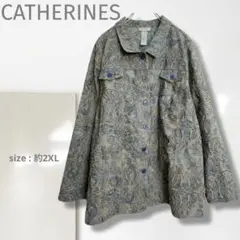 k【CATHERINES】シャツジャケット/美品 羽織 総柄 大きい エレガント