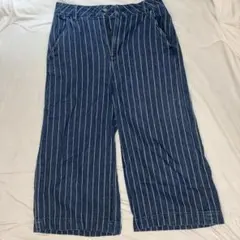 ストライプ柄 デニム ワイドパンツ ガウチョ