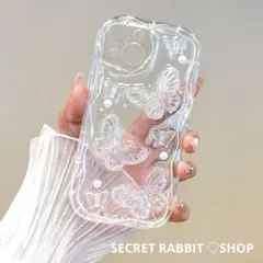 韓国キラキラ バタフライ iPhone16ケース デコキュートクリア パール 蝶