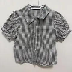 GORGE チェック柄 襟付きブラウス 半袖 パフスリーブ フリーサイズ