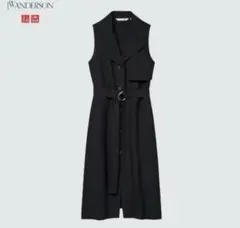 UNIQLO UNIQLO JW 黒 リネンブレンドラペルワンピース　S