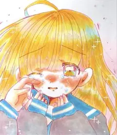 【送料込】オリジナル 手描きイラスト 泣かないで 【小色紙】