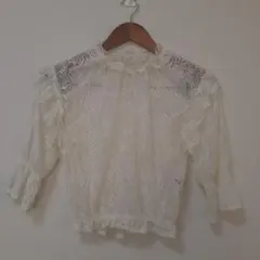 アイボリー レース フリル 半袖ブラウス