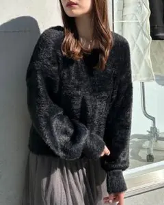 INGNI backリボンフェザーヤーンニット 黒