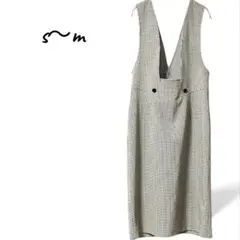 ワンピース　ノースリーブ　柄　Vネックノースリーブワンピース S~M ボタン