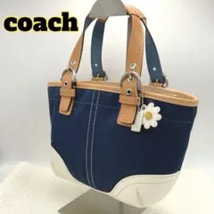 【美品】COACH ミニトート ネイビー ホワイト キャンバス レザー ソーホー