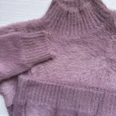ハイネックニット L レディース パープル シャギーニット セカンドルーツ