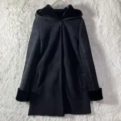 美品 スペインラム リアルムートンコート 羊革 フード付 ブラック 黒 XS