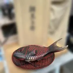 2332 古伊万里 大明成化年製銘 色絵金彩鯛形飾皿 鯛皿 35cm 時代物