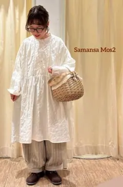 ❁Samansa Mos2❁はしごレースふんわりチュニック　オフホワイト
