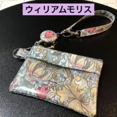 ICパスケース付小物入れキーリール付き　ウィリアムモリス　ラミネートハンドメイド