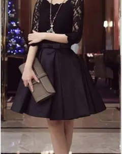 レース フリル パーティードレス 黒 未使用 ドレス 二次会 お呼ばれ 卒業式