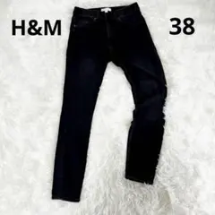 H&M エイチアンドエム ダークブルー スキニーデニム ダークグレー　黒　38