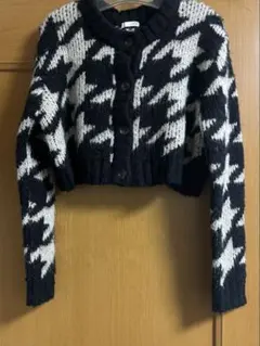 houndstooth patternショートニットカーディガン
