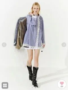 LILY BROWN / リリー ブラウンフリルシャツワンピースblueチェック