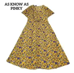 AS KNOW AS PINKY 花柄 フレア ロング ワンピース マスタード