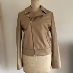 【Spick & Span】ベージュ レザーライダースジャケット38