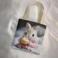 うさぎイラスト ミニミニトートバッグ　ハンドメイド　　両面パネル生地