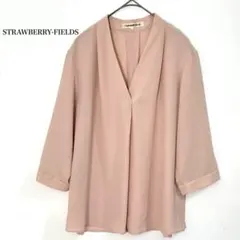 ストロベリーフィールズ　シフォンブラウス　七分袖　カットソー　無地　Vネック