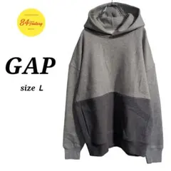 GAP　バイカラー　スウェット　パーカー　L　灰　オーバーサイズ　フーディー