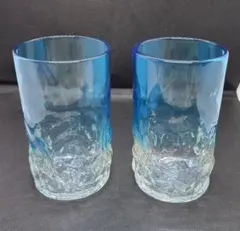 琉球ガラス　透明と青色のデコボコロンググラスペアセット