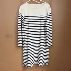 【美品】無印良品　ボーダー　長袖ワンピース M カットソー　チュニック　生成✖️紺