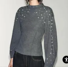 ZARA パールニット グレー
