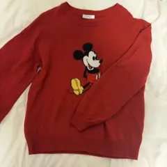Disney ミッキーマウス　刺繍セーター 赤　ニット　ディズニー　ミッキー