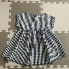 【美品】チェック×ひまわり刺繍ワンピース 90cm