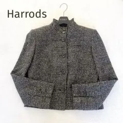 美品★Harrods★スタンドカラー ツイードジャケット グレーブラックサイズ2